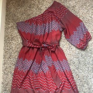 Red and Blue One Shoulder Dress